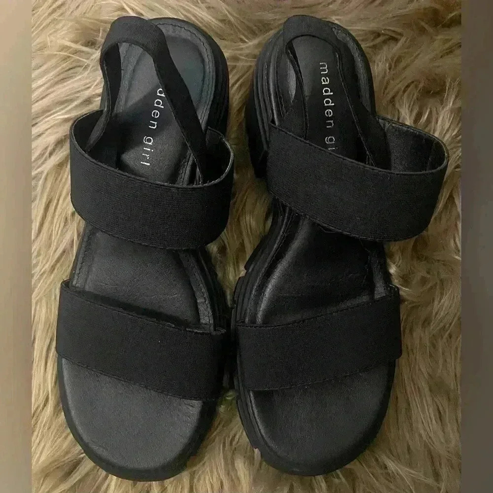 MADDEN GIRL Black Stretch STRAPPY Platform CHUNKY Summer SANDALS